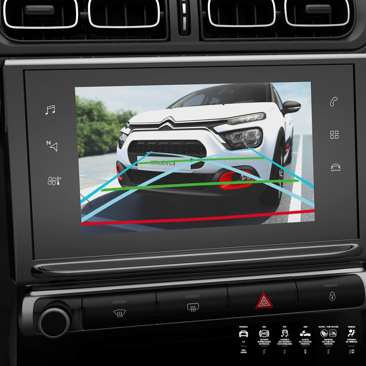 El Citroën C3 brinda extrema comodidad a la hora de estacionar. Con herramientas de proximidad perfectamente diseñadas para que puedas ver que hay detrás del vehículo.
✅ Nunca tardarás más de 3 minutos estacionando tu nuevo Citroën C3.