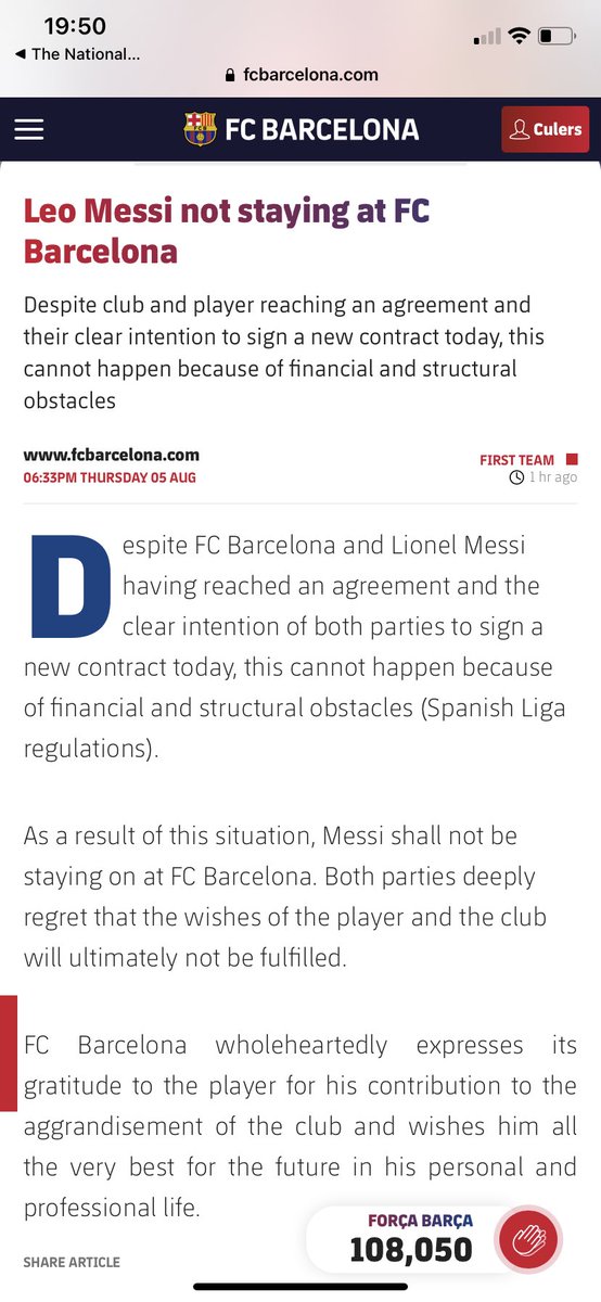jackc_89's tweet photo. 3 paragraphs after his immaculate career at Barcelona. This must go deeper than they are letting on! 
 #Messi #FCB #LaLiga #Barca #FCBarcelona https://t.co/yL39CzavZu