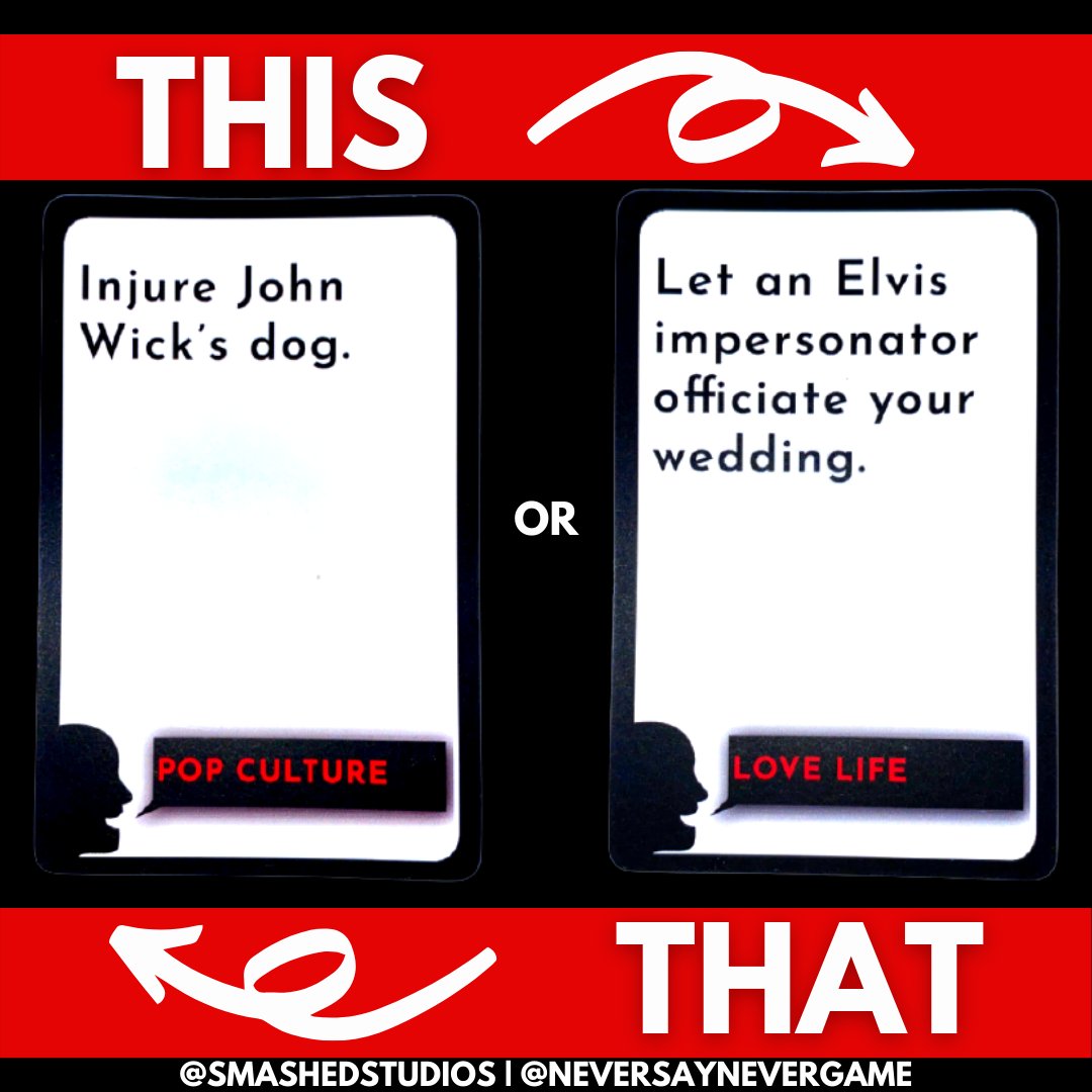 smashed_studios's tweet photo. I think for obvious reasons, I'm choosing to let a fake Elvis officiate my wedding 🤣.

Which one are you choosing? 👀
.
.
.
#cardgame #cardgames #cardgamesarefun #cardgamegeek #gamenight #gamenights #gamenightfun #gamenightideas #adultgame #adultgames #adultgamenight https://t.co/9uF6XCXwsS