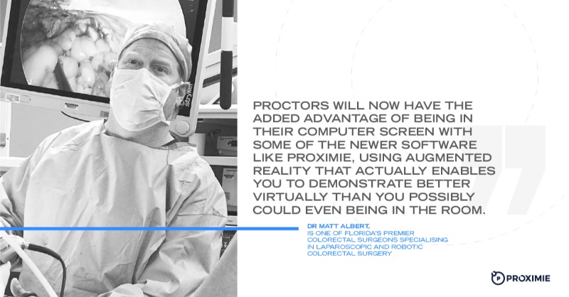 Proximie's tweet photo. As one of the US's premier colorectal surgeons specialising in laparoscopic and robotic colorectal surgery, what role does @TAMISYoda think Proximie will play in surgical training in a post-pandemic world? 

#surgery #colorectalsurgery #colorectalcancer #laparoscopicsurgery