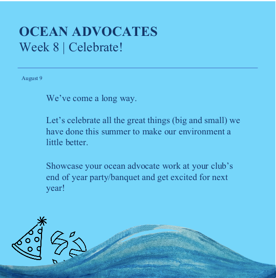 Time to Celebrate! We've all made our environment that much better by being an Ocean Advocate this summer. Share your work at your club's end of the year party/ banquet! Tag us <a href="/JSAofLIS/">JSA of LIS</a> to share how you celebrate this summer's accomplishments. 
#jsaoflis #jsalis #jsaoa