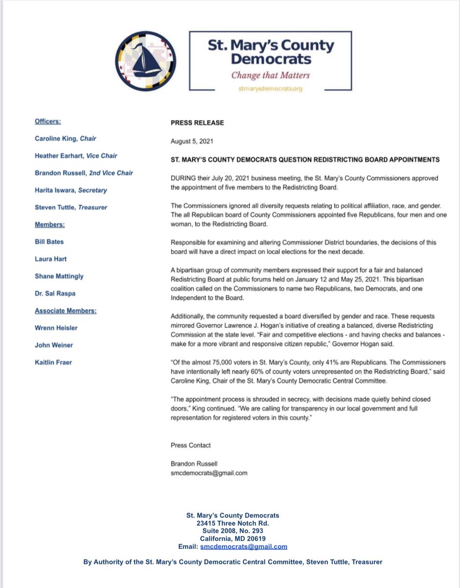 StMarys_Dems's tweet photo. #PressRelease from today. #SMCDems #stmaryscounty https://t.co/7th5ykIaYI
