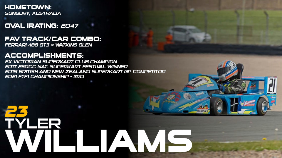 ECORacingLeague's tweet photo. "There's a lot of different names I've never seen before in the general iRacing oval sphere, so I'm looking forward to seeing the new talent and what they're like to race with."

From Sunbury, Australia, Tyler Williams is this week's Driver Spotlight! https://t.co/t2TkgZVhc0