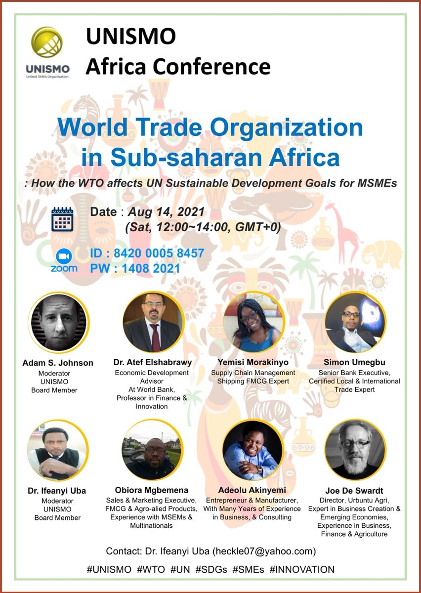 UNISMOGlobal's tweet photo. Join us at #UnismoAfricaConference 
Discuss, Brainstorm and Understand How @wto affects #UNSDGs for #MSMEs https://t.co/uPjaEjZkHy