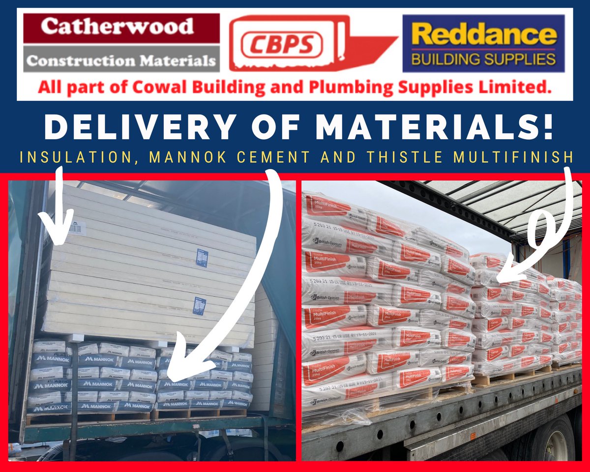 🚚BIG DELIVERY DAY‼️
Insulation, Mannok Cement and Thistle Multifinish were delivered to our Balloch and Dunoon depots this morning - 🔥AVAILABLE STOCK🔥
Please contact us for prices and availability whilst stocks last - Get it now before it's too late! 🔗cowalbuilding.co.uk/contact/