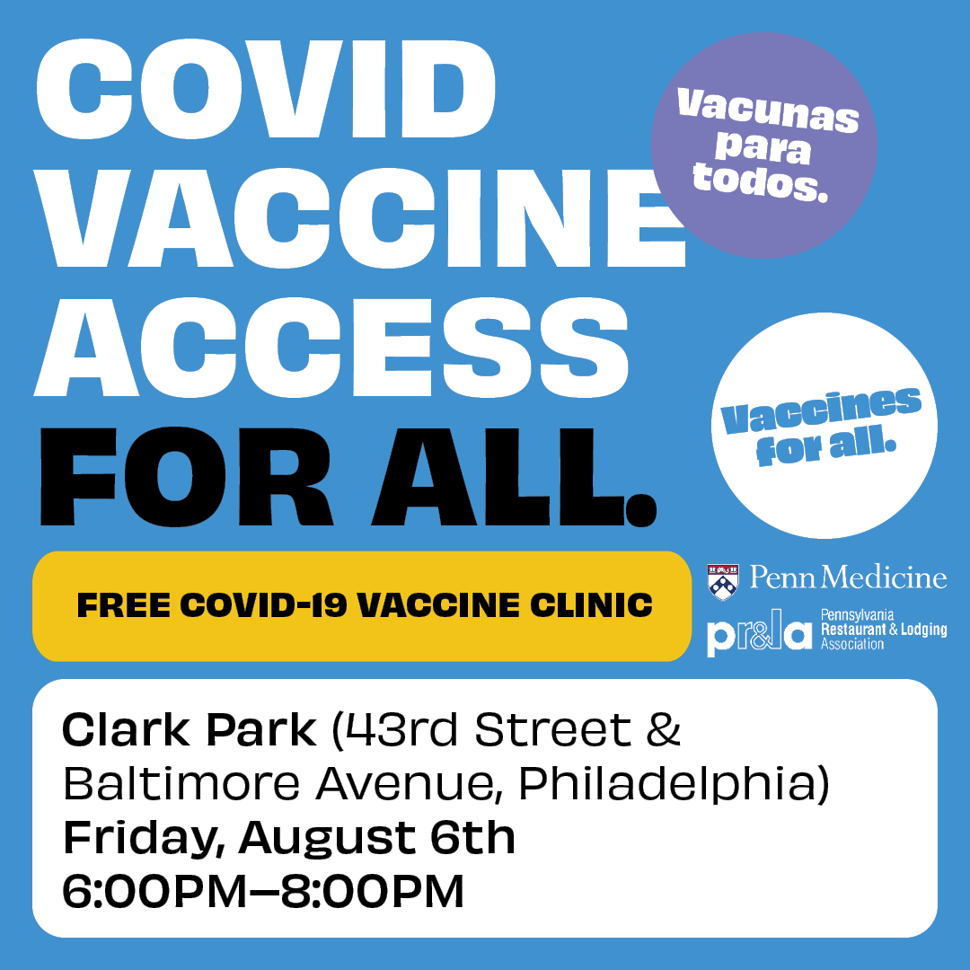 prlaorg's tweet photo. TOMORROW: @PennMedicine will be distributing Pfizer + J&amp;J vaccines in #Philadelphia's @ucdphl Clark Park from 6-8 PM. Stay afterward for a FREE showing of Black Panther! 🎥Text: READY to 267-263-7297 to register ahead of time; walk-ins also welcome. No insurance required. https://t.co/lHdTnTui5a