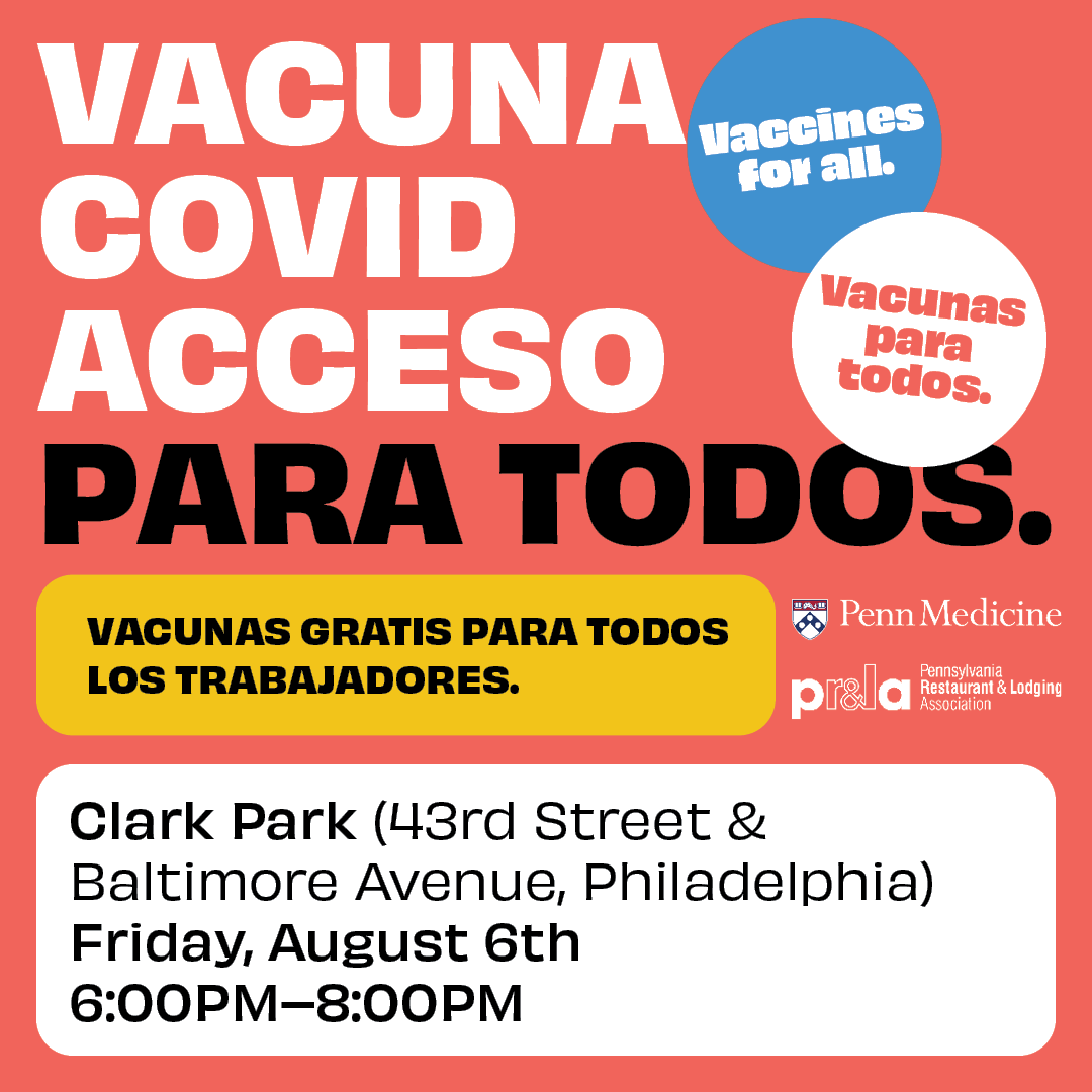 prlaorg's tweet photo. TOMORROW: @PennMedicine will be distributing Pfizer + J&amp;J vaccines in #Philadelphia's @ucdphl Clark Park from 6-8 PM. Stay afterward for a FREE showing of Black Panther! 🎥Text: READY to 267-263-7297 to register ahead of time; walk-ins also welcome. No insurance required. https://t.co/lHdTnTui5a