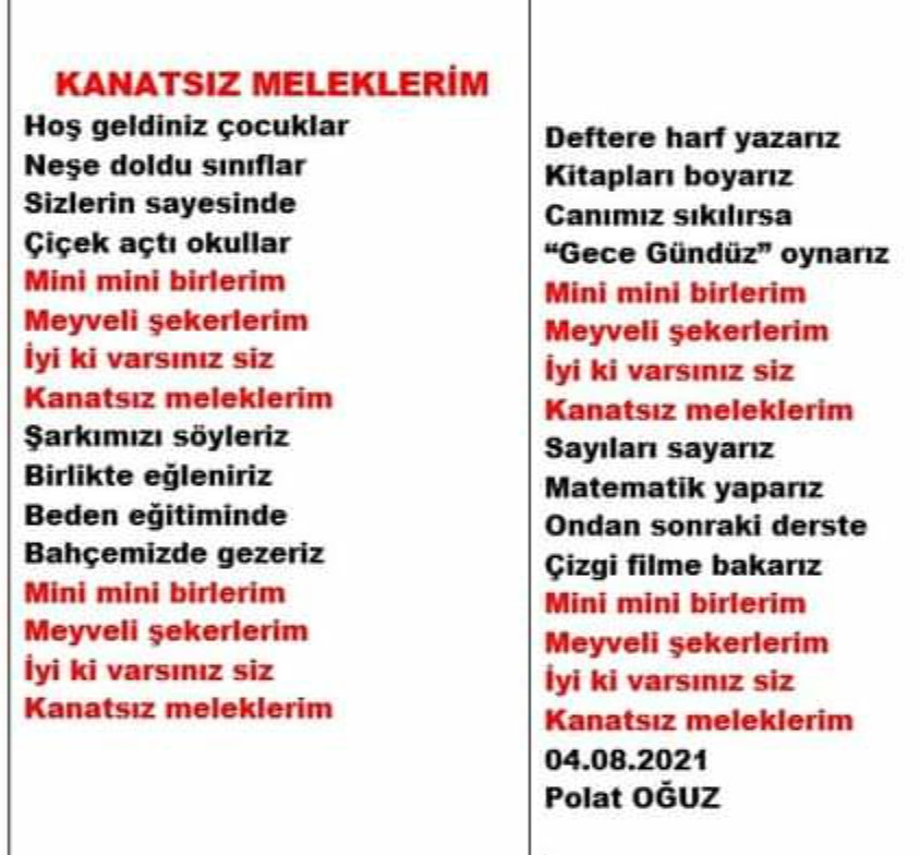 Bu eğitim-öğretim yılında birinci sınıfları okutacağım.Yazmış olduğum bu sözleri besteleyecek birini arıyorum.Beste sahibinin ismi öğrencilerimle birlikte yapmayı düşündüğüm klipte yer alacak.Yorum ve bestelerinizi bekliyorum. Saygılarımla.