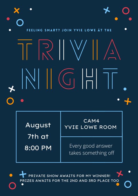 Yvie Lowe trivia night coming soon 😜  #cam4 #liveshow #webcam #adultempire #adultschannels #adultsocialnetwork<a href="/tag/cam4"class="tags">#cam4</a><a href="/tag/liveshow"class="tags">#liveshow</a><a href="/tag/follow"class="tags"><span>#follow</span></a><a href="/tag/sexy"class="tags"><span>#sexy</span></a><a href="/tag/entertainment"class="tags"><span>#entertainment</span></a><a href="/tag/webcam"class="tags"><span>#webcam</span></a><a href="/tag/trivia"class="tags"><span>#trivia</span></a><a href="/tag/adult"class="tags"><span>#adult</span></a>