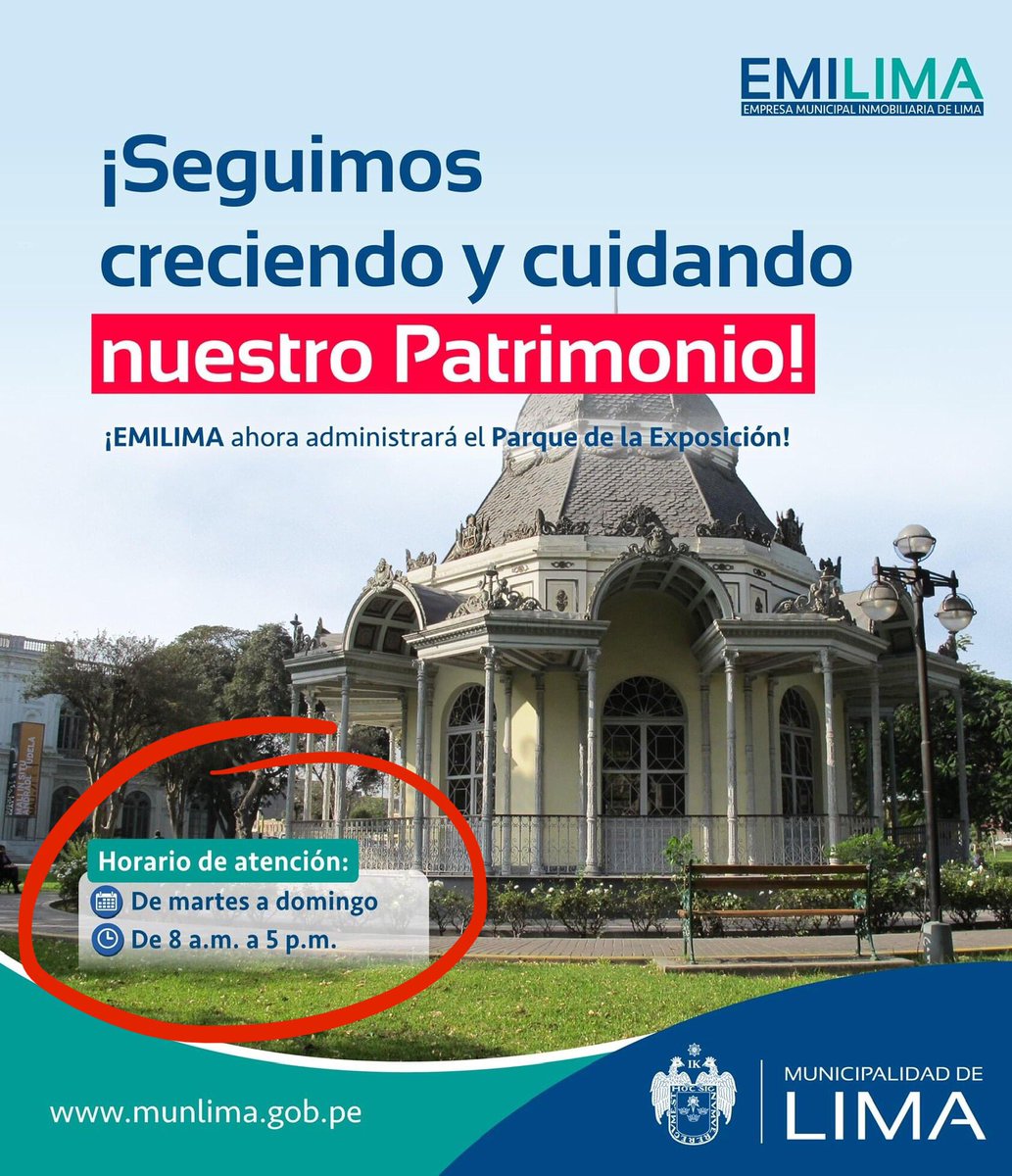 limantigua's tweet photo. Recibimos gracias a sus alertas este aviso publicado en la página oficial de #EMILIMA.
Además recibimos también sus preguntas y las compartimos para todos:
¿El Parque de la Exposición tendrá un “horario de atención” de Martes a Domingo de 8:00am a 5:00pm?
@MuniLima @JorgeMunozPe https://t.co/I378l7oMhf