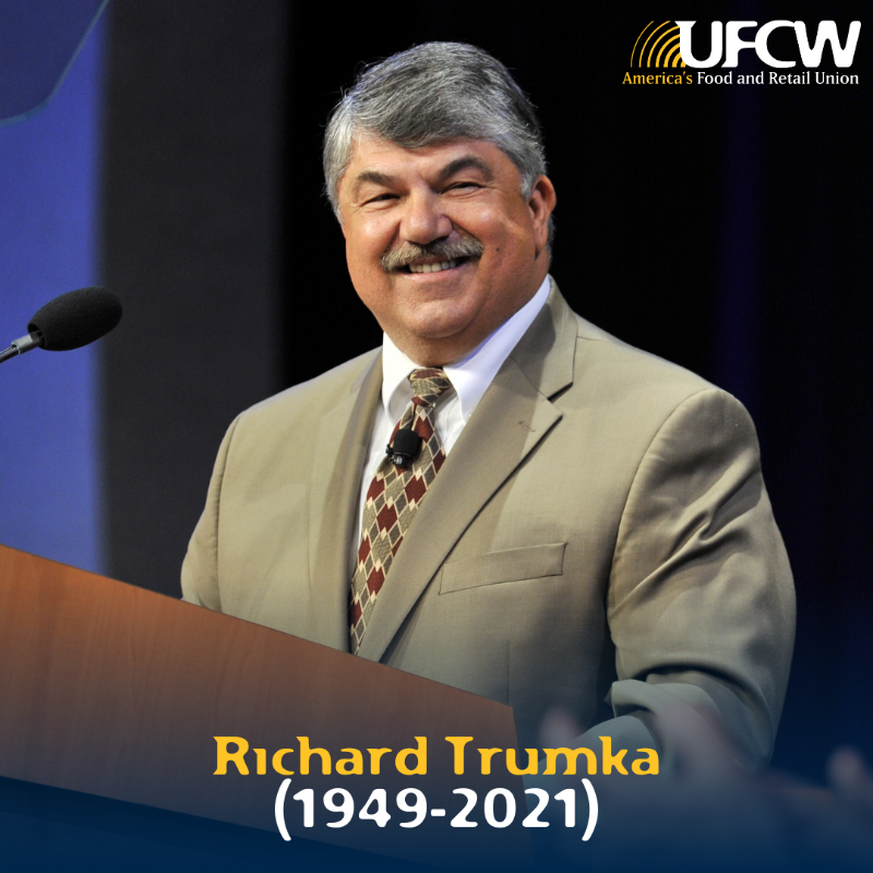 UFCW's tweet photo. .@UFCW mourns the passing of @AFLCIO President @RichardTrumka. 

Our hearts are with the Trumka family, friends and the labor movement.

Rest in power.

Click below to read full statement: