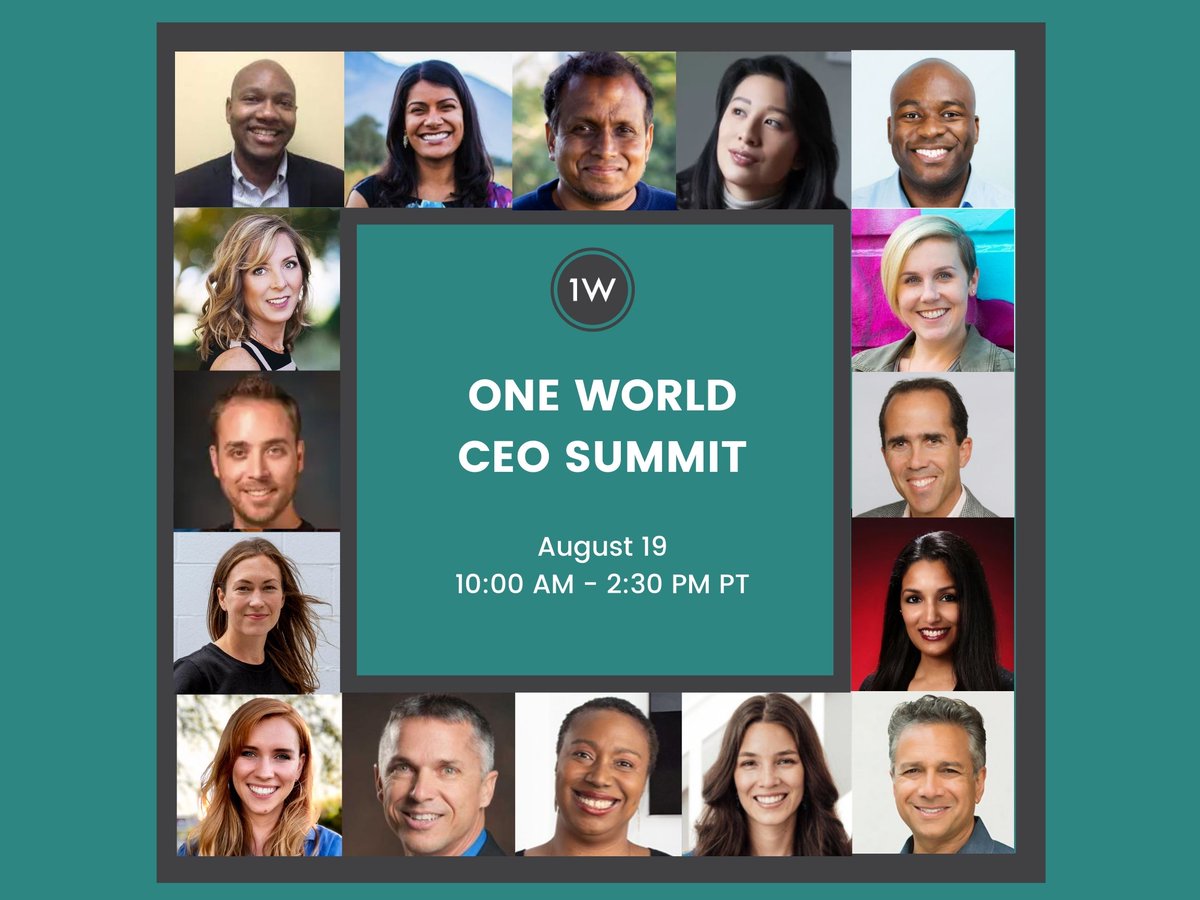 Get ready for our first annual virtual ONE WORLD CEO Summit on August 19!

The event will bring together purpose driven founders, as they share stories, best practices, insights, and challenges of the startup journey.

For more info: oneworld.training/events/2021/8/…