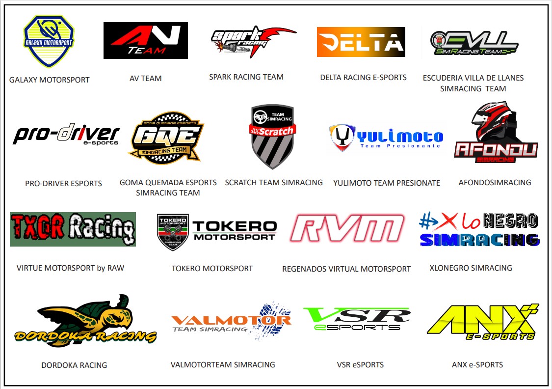 Pues aquí están TODOS los equipos que representan nuestra comunidad!! #gracias por el apoyo! 

<a href="/club_goma/">GOMA QUEMADA Motorsport</a> <a href="/prodriversim/">ProDriver eSports</a> <a href="/SparkRacingTeam/">Spark Racing Team</a> <a href="/ScratchSIM/">SimRacing Scratch</a> <a href="/GalaxyMotorspo1/">LPU-R.Moreno</a> <a href="/YulimotoP/">Yulimoto Team Presionante</a> <a href="/RallyeLlanes/">Escudería Villa de Llanes</a> <a href="/afondusimracing/">afondusimracing</a> @VSR_e_sports <a href="/ValmotorT/">VALMOTOR SIMRACING TEAM</a> <a href="/tokerosimracing/">TOKERO MOTORSPORT SIMRACING</a> <a href="/RvmSimracing/">Rvm Simracing</a> <a href="/DDKracing/">Dordoka Racing</a>