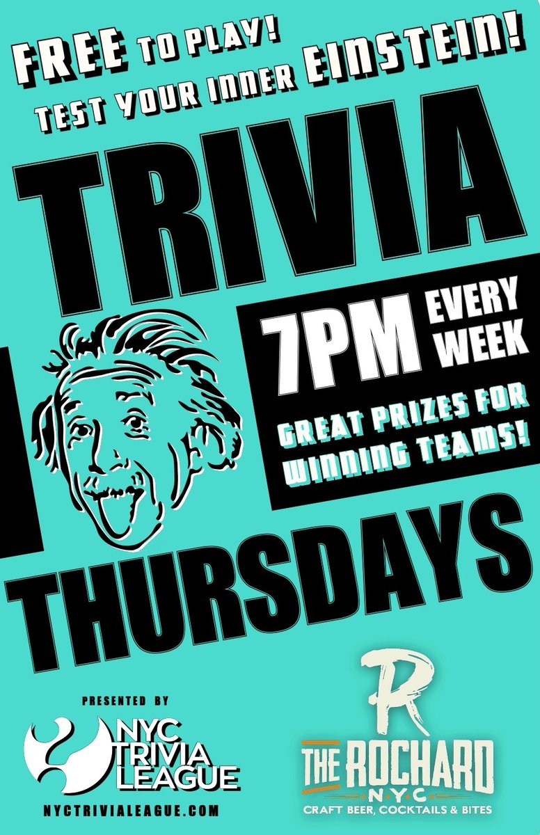 👉TRIVIA THURSDAY BEGINS TONIGHT AT 7PM with @nyctrivialeague
👉At the bar is Thirsty Thursday with all specialty cocktails at $10 all night!
#trivia #trivianight #quiz #fun #facts #triviatuesday #didyouknow #pubtrivia #pubquiz #triviaquestions #quizzes #beer #triviagame