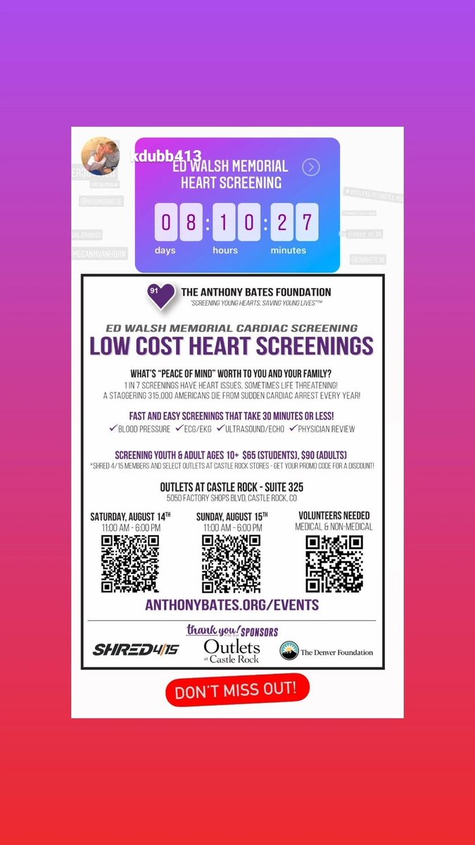 [COLORADO PEEPS] Get in on the action to check your heart health! Sat., 8/14 & Sun., 8/15. Limited appountments! Book today at AnthonyBates.org/events
#GotHeartGetScreened
