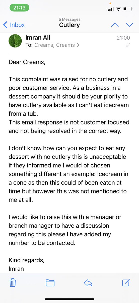 Cleanse_Reform's tweet photo. @CreamsCafe 
This has been a awful experience with @creamscafepeckham I had ordered dessert and icecream for a special occasion and they had no cutlery which was told to me at the end the customer service was very rude and not customer focused as I was ignored. Emails attached! https://t.co/UMj10lCbF4