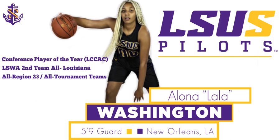PilotsWBB's tweet photo. Ayyye! So very excited to welcome Lala Washington to the Pilot Family! Lala is a transfer guard from LSU Eunice where she averaged 4 assist, 5 rebounds &amp; 17 points a game, shooting 46% from the floor! Welcome to Shreveport Basketball!! 
#AnchorUp⚓️ #PilotHoops💜 https://t.co/rizUqAige7