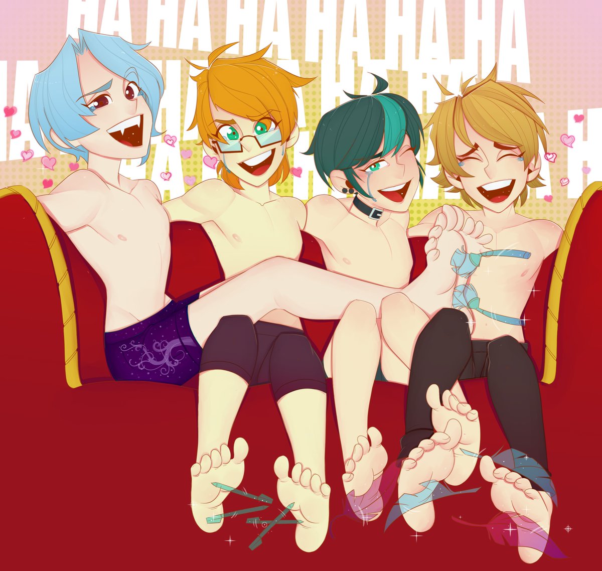 SpadeQuade's tweet photo. A collection of Blush Boi tickle commissions, courtesy of my main man GetAddict~ https://t.co/iDISjEB05c
