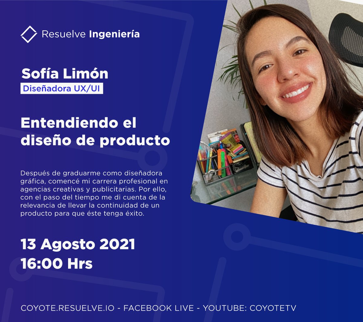 ResuelveIng's tweet photo. ¡Hola! Les prestamos a Sofí, es diseñadora UX/UI, pero si quieres conocer más sobre ella te esperamos este 13 de Agosto en punto de 4 pm acá 👉https://t.co/5fR0R1mFiQ ¡No te lo pierdas! será una gran charla. https://t.co/S7L6CS0G8j