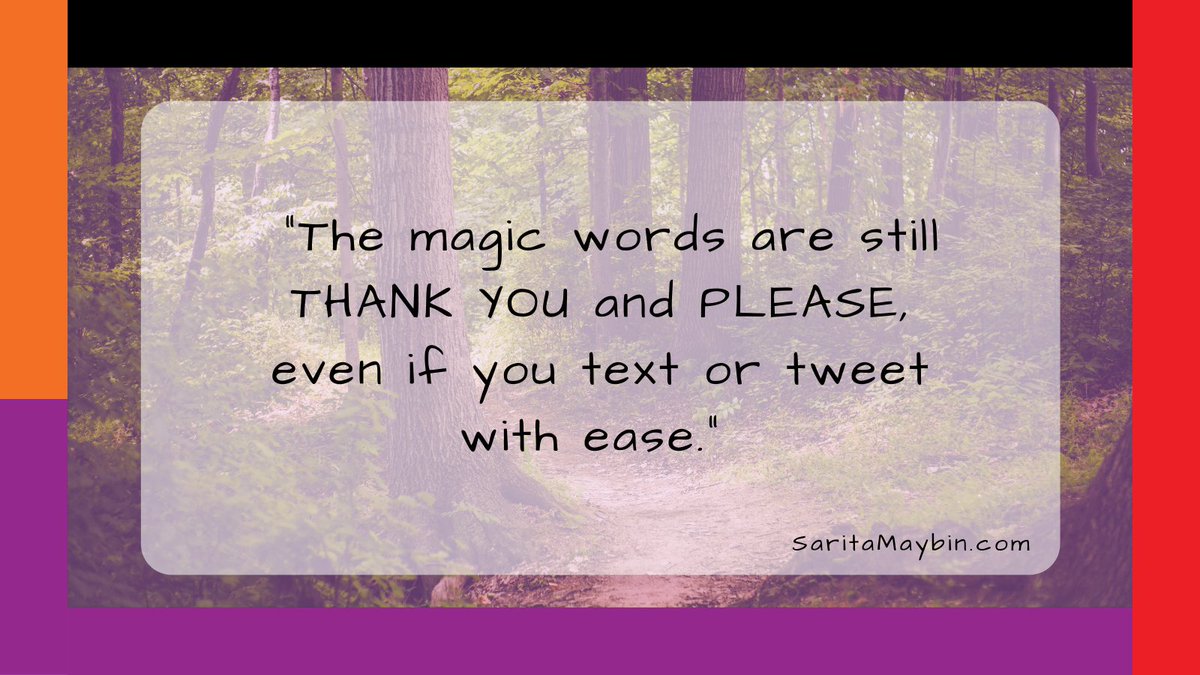 SaritaMaybin's tweet photo. "The magic words are still thank you and please, even if you text or tweet with ease." -Sarita Maybin
#bookexcerpt
#worktogetherbetter
#keynotespeaker https://t.co/Q9vVSk3yz2
