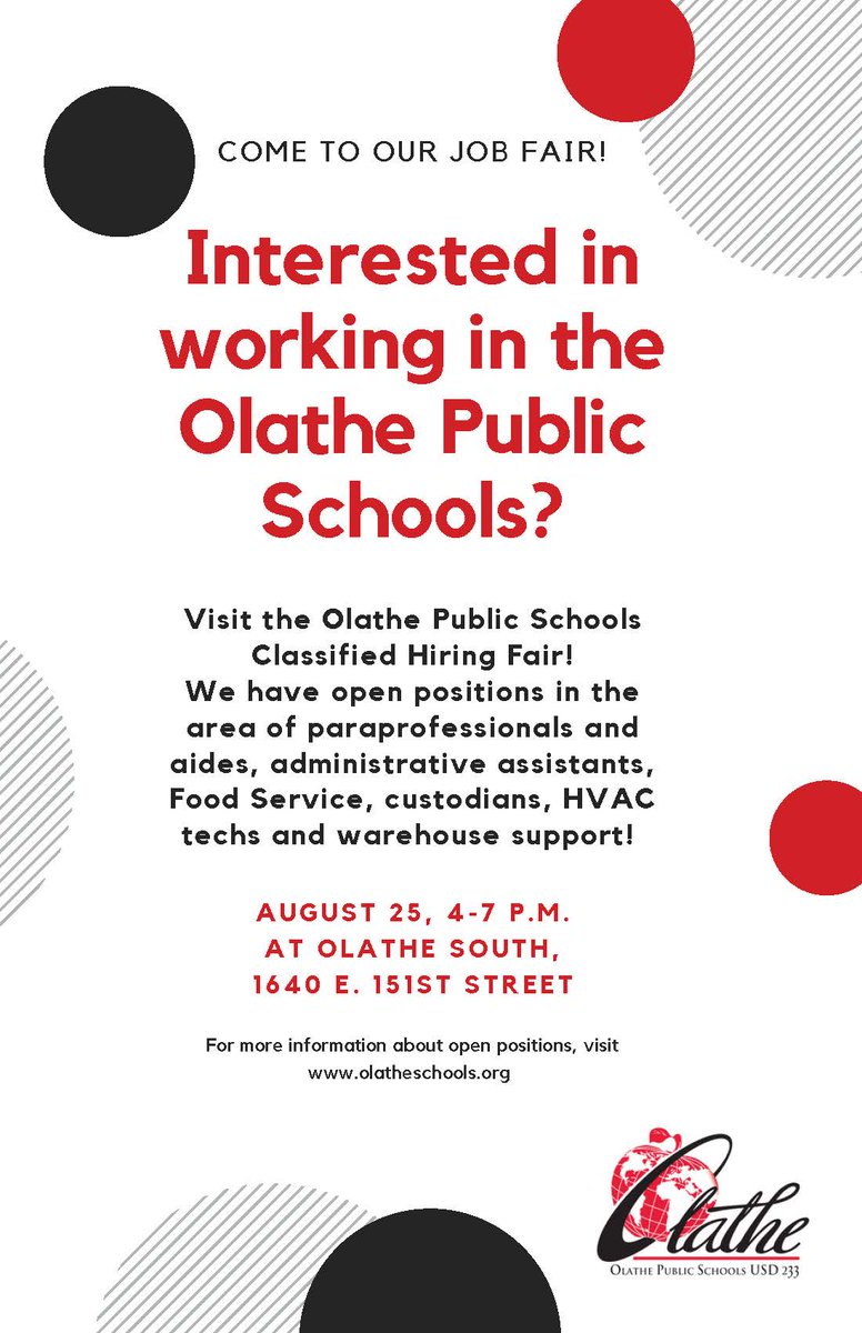 Olathe Public Schools on Twitter "Join our team! OlatheSchoolsHR will