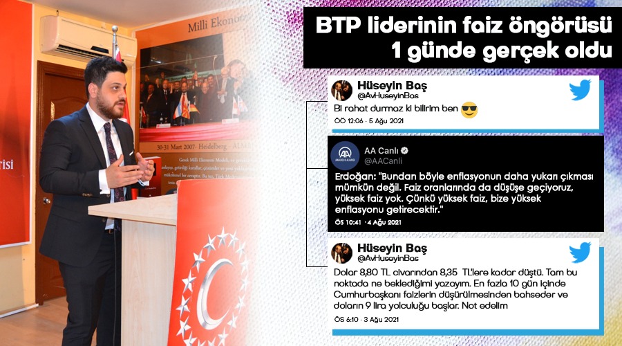 BTP liderinin faiz öngörüsü 1 günde gerçek oldu. Hüseyin Baş, “Dolar düştü, Erdoğan 10 gün içinde faiz indireceğiz der ve doların 9 lira yolculuğu başlar” demişti. 1 gün sonra Cumhurbaşkanı Erdoğan faizleri indireceklerini söyledi.

#GSvSJFC #YeminOlsunReis #TayyipErdoğanİstifaET