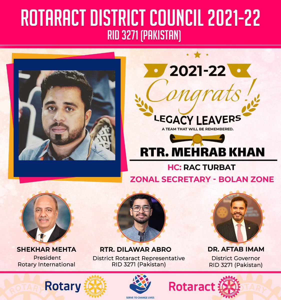 ClubTurbat's tweet photo. We congratulate Mr @mehrt92 , the president of Rotaract Club Turbat for new assignment as Zonal Secretary-Bolan Zone and being a part of Rotary District Council 2021-22. 
Hope for best 
@abrodilawar @sharjeel998 @RotaractGwadar https://t.co/gqyCZ9YyOH