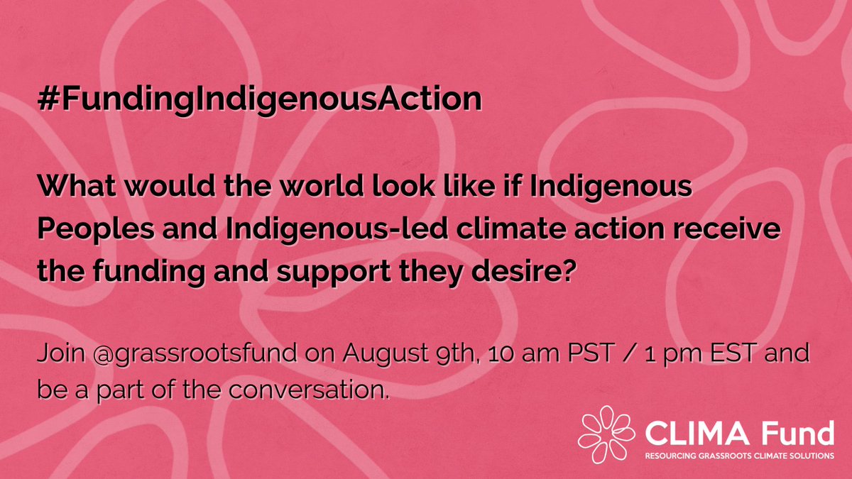 CSORG's tweet photo. We are excited to be joining @grassrootsfund for this Twitter Chat on #WorldIndigenousPeoplesDay on August 9 at 10am PST/1pm EST!
#FundingIndigenousAction #Indigenousclimatesolutions #IndigenousPeoples #IndigenousAction #IndigenousPeoplesDay https://t.co/smrWnEEVmv