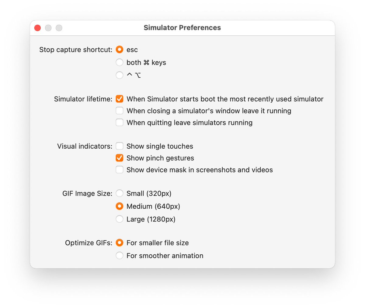 lickability's tweet image. 💡 This week's tip comes from @mliberatore:
If you're unsatisfied with Xcode Simulator gifs, you can adjust the quality and animation smoothness in the Simulator Preferences menu below—no more choppy gifs! #iOSDevTips
