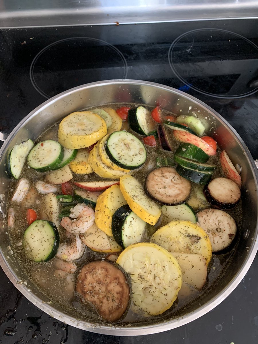 fhjess33's tweet photo. Veggies from our garden for supper! (Zucchini, eggplant, squash, jalapeño, cherry tomatoes, cucumbers) soaked in monster pickle seasoning and then sautéed. Put it with shrimp over pasta. @GrayFeist https://t.co/zdIGxZuu5K