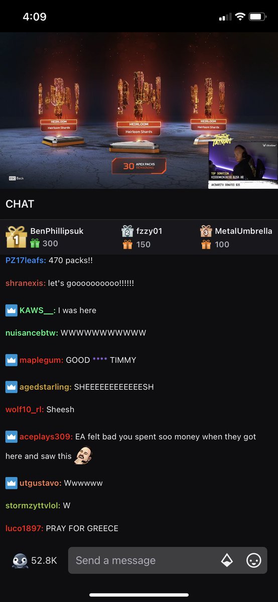 MrJGilbert_'s tweet image. IMAGINE … 130k+ viewers watching @timthetatman just open 500 packs for an hierloom … I would never. 😳😳

#ApexLegends #hierloom @PlayApex