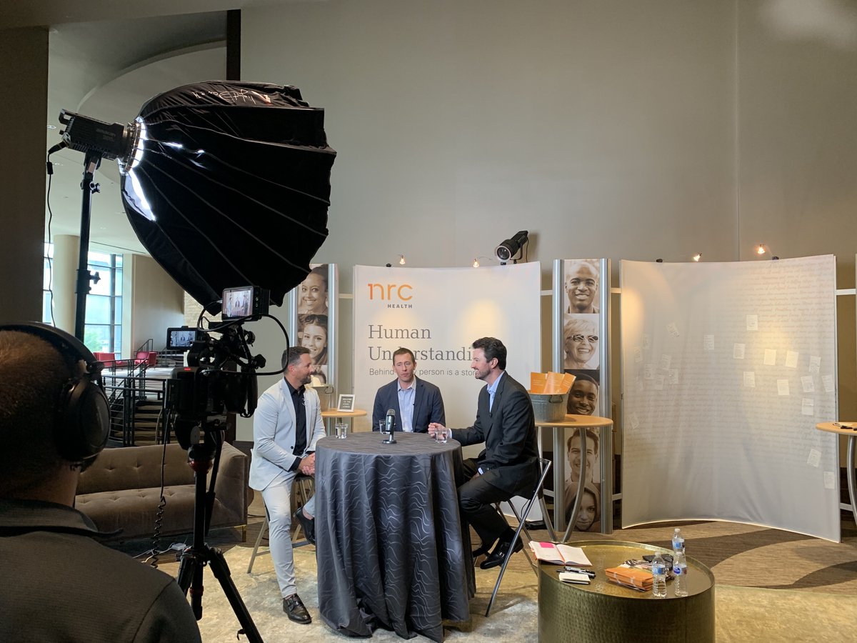 NRCHealth's tweet photo. BTS at day 2 of #NRCSymp2021: We’re taping an upcoming episode of our #PatientNoLonger podcast with keynote speaker Mike Puchtler, VP Patient Experience of @christianacare. Keep an eye out for the episode to drop soon! https://t.co/9K6Dz0Z1zH