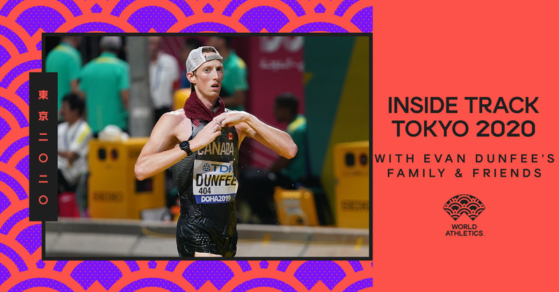 WorldAthletics's tweet photo. "Come on, Evan! Come on!" 

We got @EvanDunfee's 🇨🇦 family and friends live on #WAInsideTrack 🤗

Don't forget your maple leaf flag and cheer along with them 👇