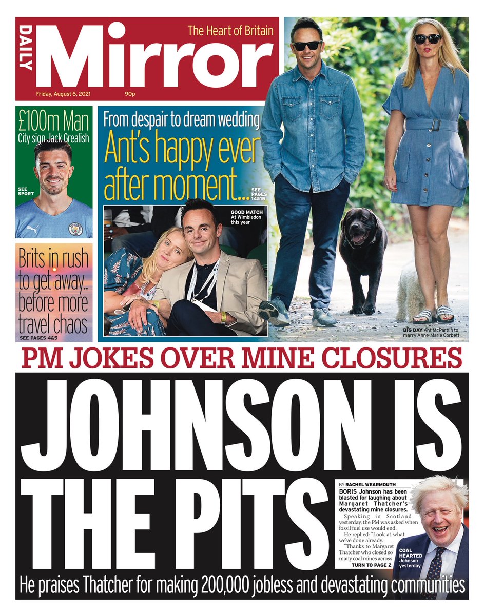 AllieHBNews's tweet photo. Friday’s Daily MIRROR: “Johnson Is The Pits” #TomorrowsPapersToday https://t.co/FD9mn8qN49