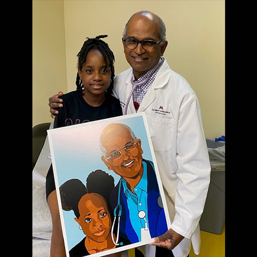 A special gift for a special bond: One year after her life-saving double transplant, Khloe Cox presented her surgeon, Dr. Chinnakotla, with this illustration made by her uncle. Catch up with Khloe’s remarkable story. ➡️ bit.ly/3iqLUY3 

#CancerSurvivor | #OrganTransplant