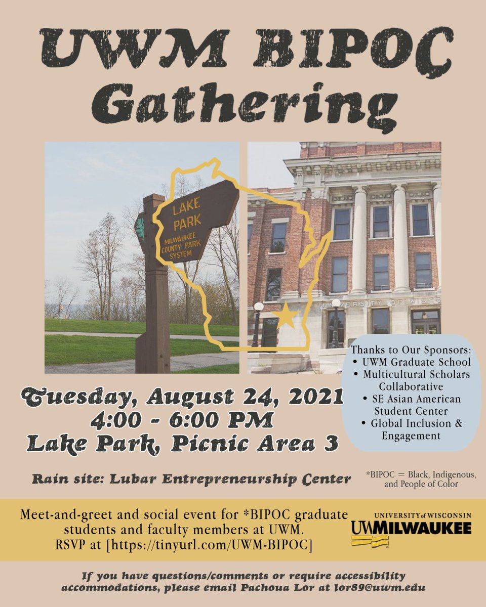uwm_msc's tweet image. We’re so excited for the BIPOC Gathering for UWM BIPOC faculty and grad students this month! Register at tinyurl.com/UWM-BIPOC. See you there!