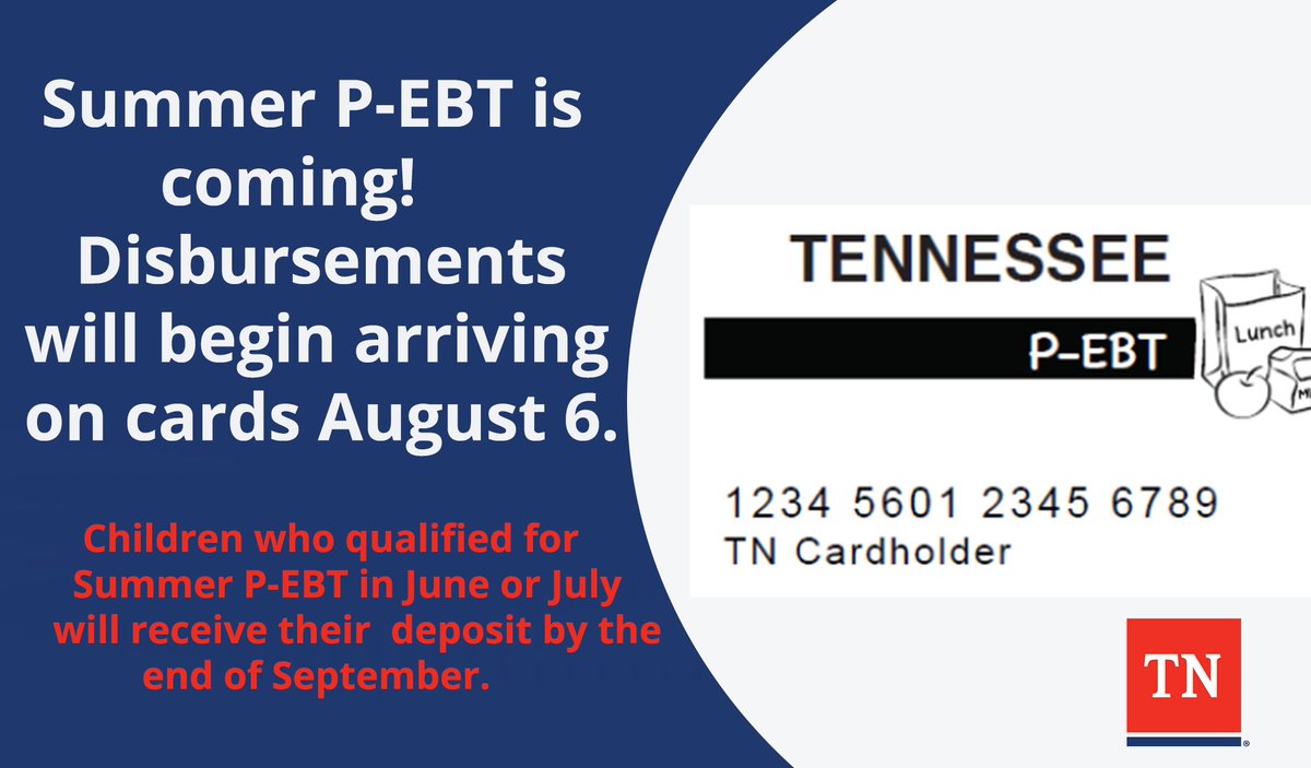 Next round of Tennessee P-EBT payments to be sent stating July 30