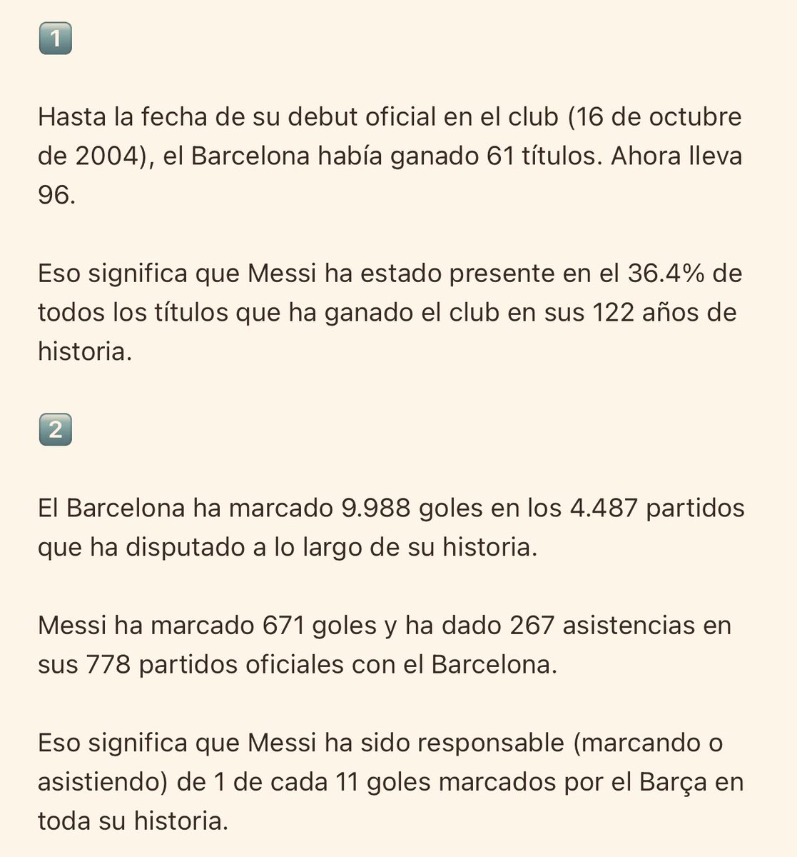 Se puede resumir el legado de Messi en DOS datos??? Se puede. Ahí van…