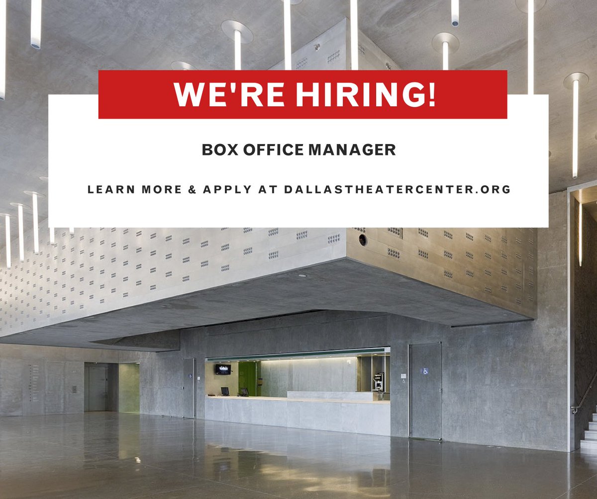 DallasTheater's tweet photo. WE’RE HIRING‼️
Dallas Theater Center is seeking a full-time Box Office Manager to join our Marketing team and lead our Box Office staff!
➡️ Apply for the position here: https://t.co/rb1vbUVEfx
#hiring #boxofficemanager #theatrejobs https://t.co/iKLd3TfEHF
