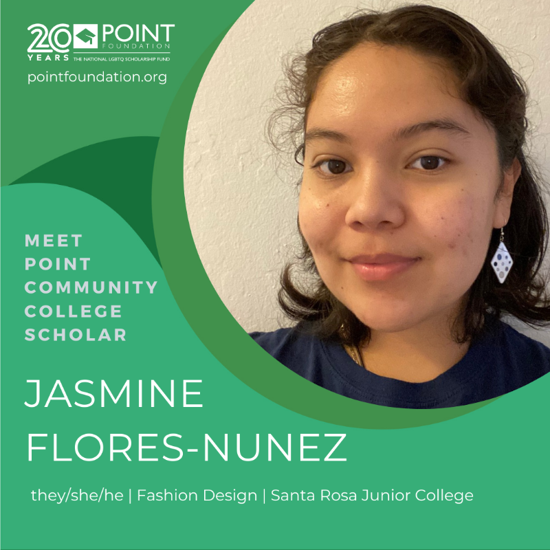 PointFoundation's tweet photo. Congratulations to 2021 #PointCommunityCollege Scholar Jasmine Flores-Nunez, who is studying Fashion Design at Santa Rosa Junior College. Jasmine plans to study fashion design to provide people with clothing that helps them feel seen. 🧵