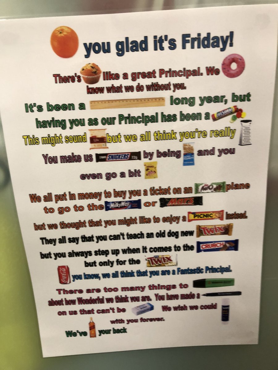 Primary principal day and I get this with all the real items in the pictures from the staff and students today. The scotch presented later though!! I’m so lucky and grateful. Made my day.