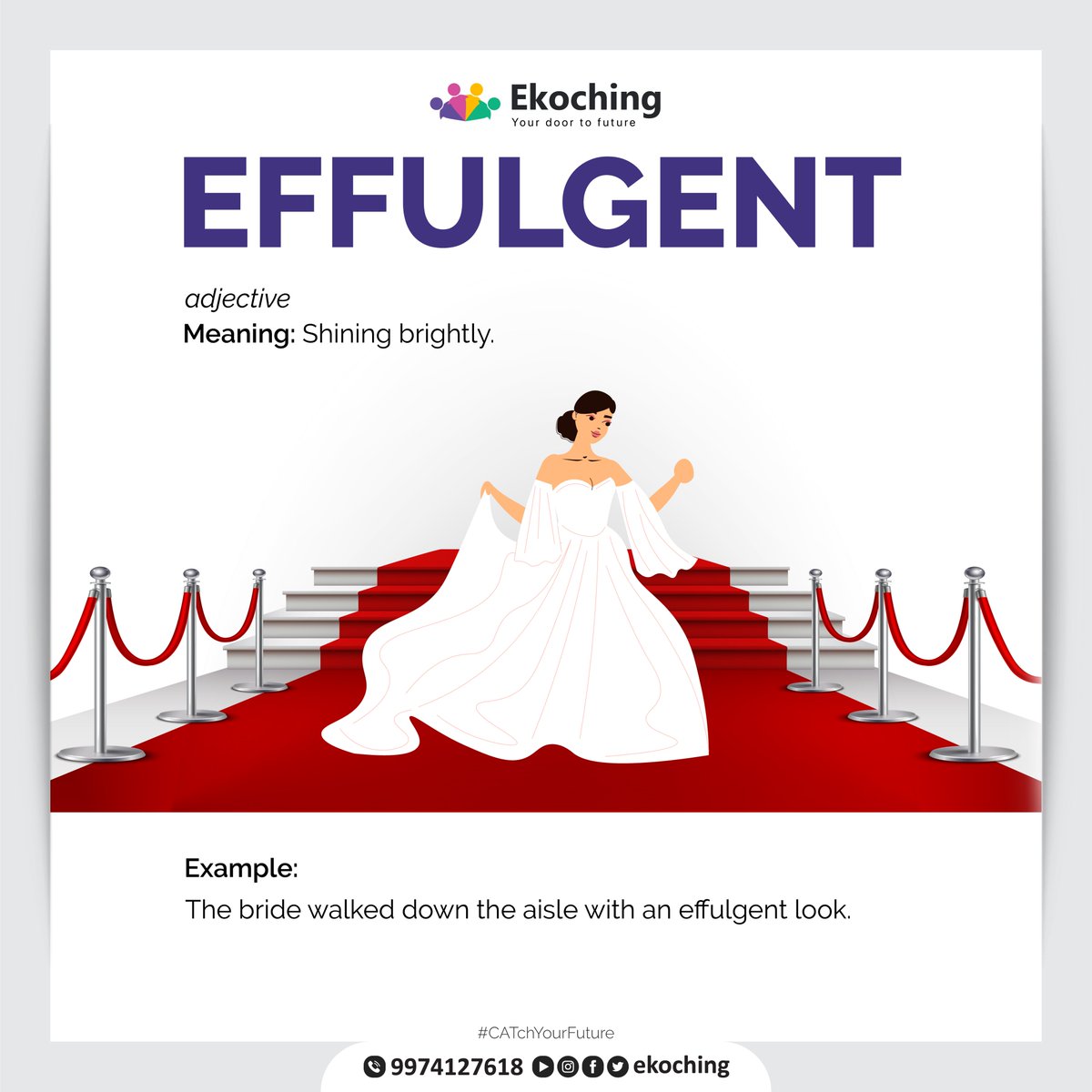 EkochingIndia's tweet photo. Word of the Day: EFFULGENT
Meaning: Shining brightly.
Write a sentence using Effulgent in the comment section
#Ekoching #CATchYourFuture #CAT #catpreparation #catprep #catexam #mba #cat2021 #cat2022 #catcoaching #vocabulary #wordoftheday #effulgent https://t.co/6JIVppyV2W