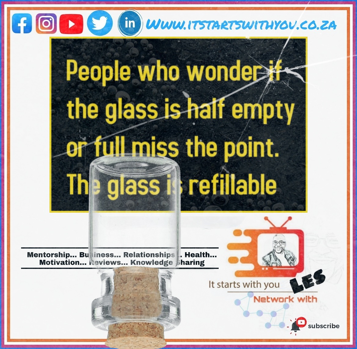 IWithles's tweet photo. The glass can be refilled, you just need to make the choice... #fridaymorning #fridaymotivation #fridayquotes #fridayvibes #fridaymood #fridayfeeling #happyfriday #itstartswithyou #itstartswithyounetwork #itstartswithyounetworkwithles #choice #successhabits #stayfocused https://t.co/fPIwC93Tru