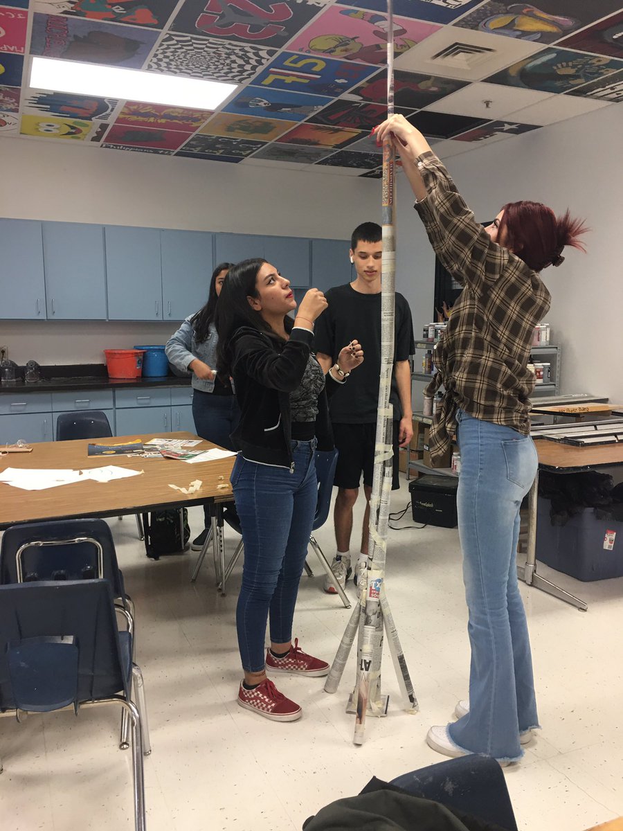 Had fun in Sculpture class today. The challenge was; who can build the tallest, freestanding sculpture with newspaper and tape. #EDAztecs_HS #Reignite #OneEmpire #SISD_FineArts