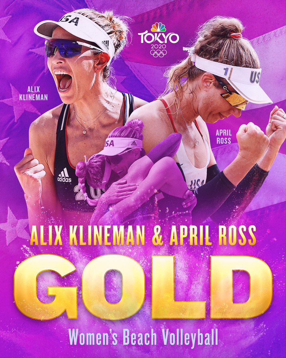 NBCOlympics's tweet image. SOLID GOLD for The A-Team!

April Ross and Alix Klineman are #TokyoOlympics women's beach volleyball champions. #OlympicHERstory