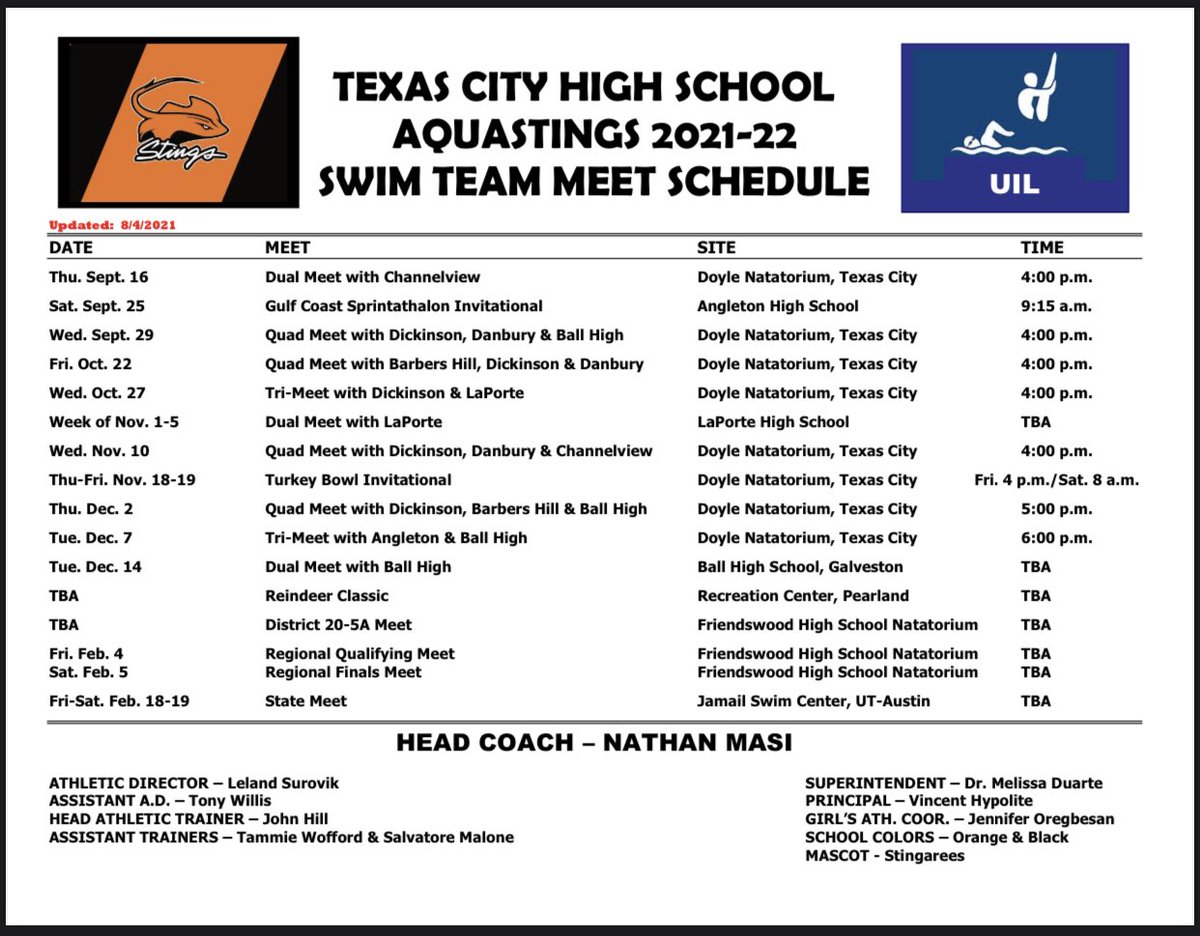 2021-2022 Swim Schedule