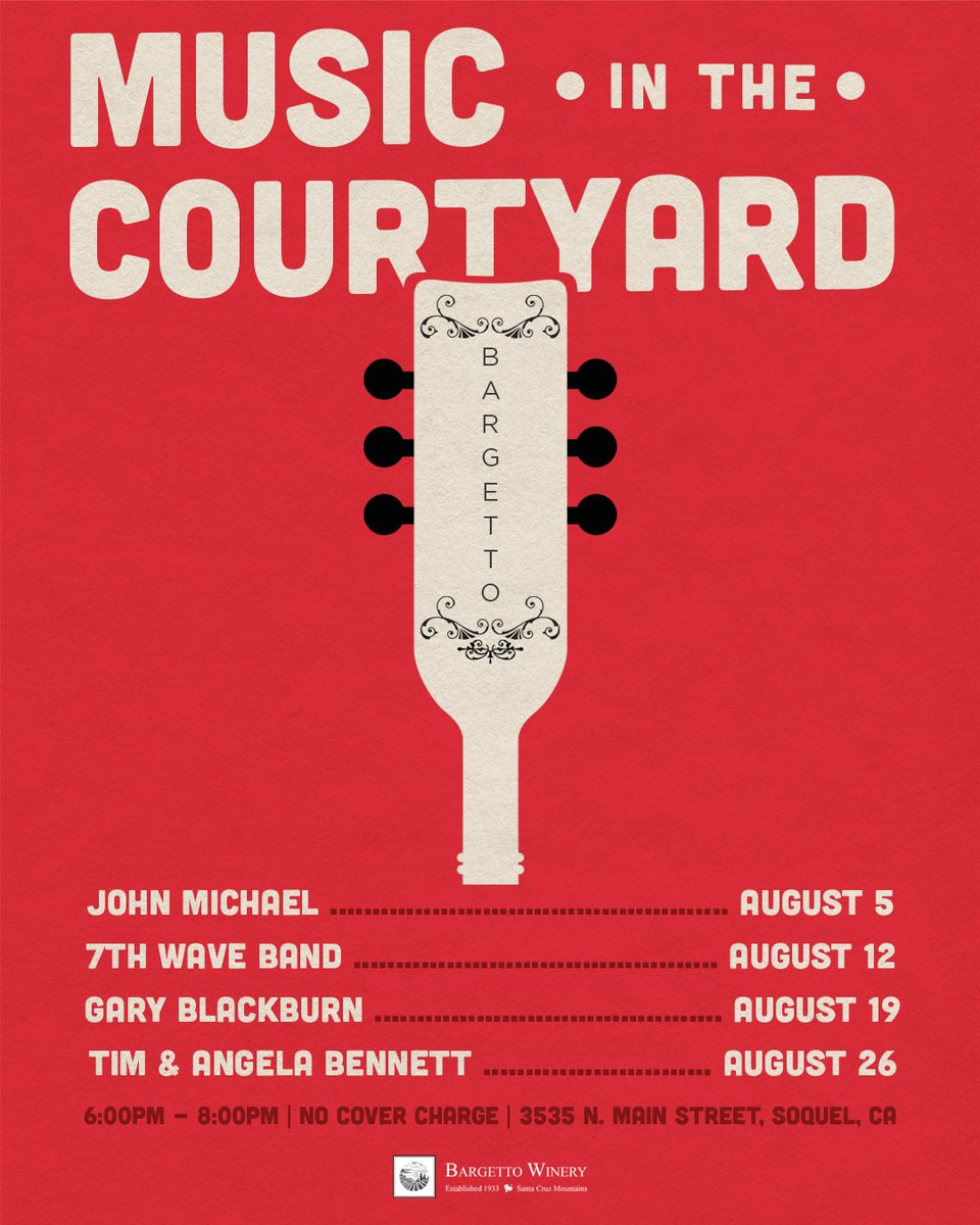 It's that time again! Join us every THURSDAY night this month as we celebrate the end of summer with our weekly Music in the Courtyard 🎶

We kick it off tonight with local legend JOHN MICHAEL 🎉

Hope to see you here so we can enjoy a glass of wine with you 🍷