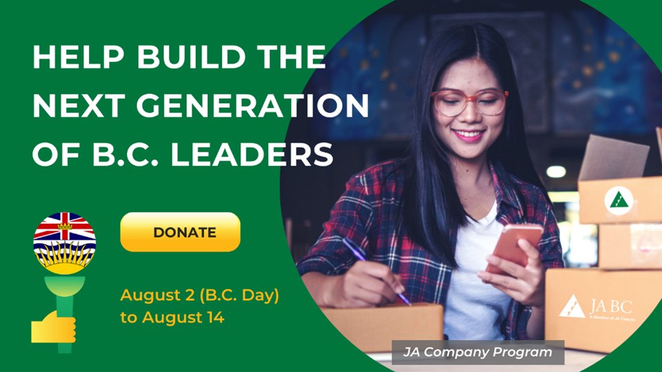 MannyPadda's tweet photo. This August, help us raise $10,000 to bring more JA leadership programs to B.C. youth this fall. Just $60 brings a life-changing program to one student. Plus, a generous donor is matching all donations up to $5,000! Learn more: https://t.co/oDoIYcAApK https://t.co/sxTPKKZtvo