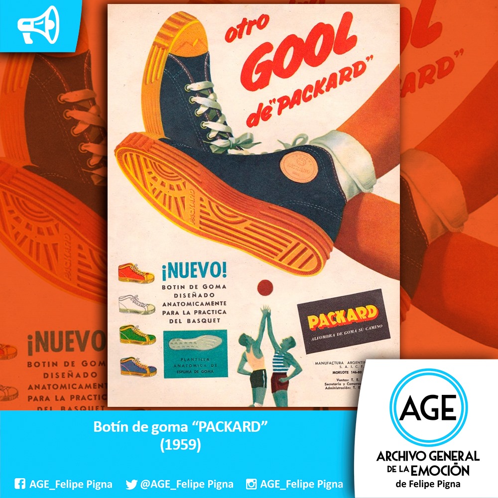 AGE_FelipePigna's tweet photo. Publicidad del "Nuevo Botín de Goma PACKARD" - Para la práctica del basquet - #ArchivoGeneraldelaEmoción #Decada1950 https://t.co/bn3RSjLsvt