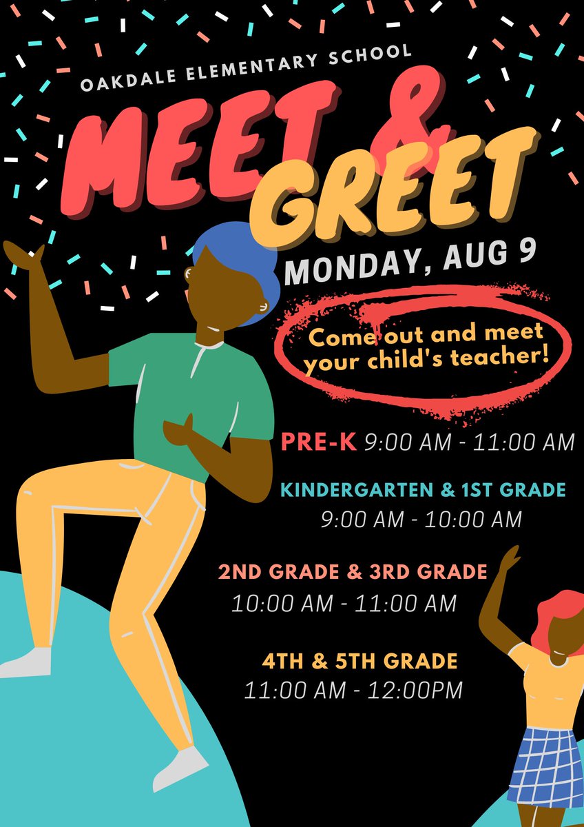 Oakdale Elementary (@oakdaleelement) on Twitter photo Welcome back Oakdale Family! Mark your calendar to come meet your child’s teacher! See the flyer below for times. See you soon! #FalconStrong <a href="/TCSBoardofEd/">T🍏S Board of Ed</a> Welcome back Oakdale Family! Mark your calendar to come meet your child’s teacher! See the flyer below for times. See you soon! #FalconStrong <a href="/TCSBoardofEd/">T🍏S Board of Ed</a>